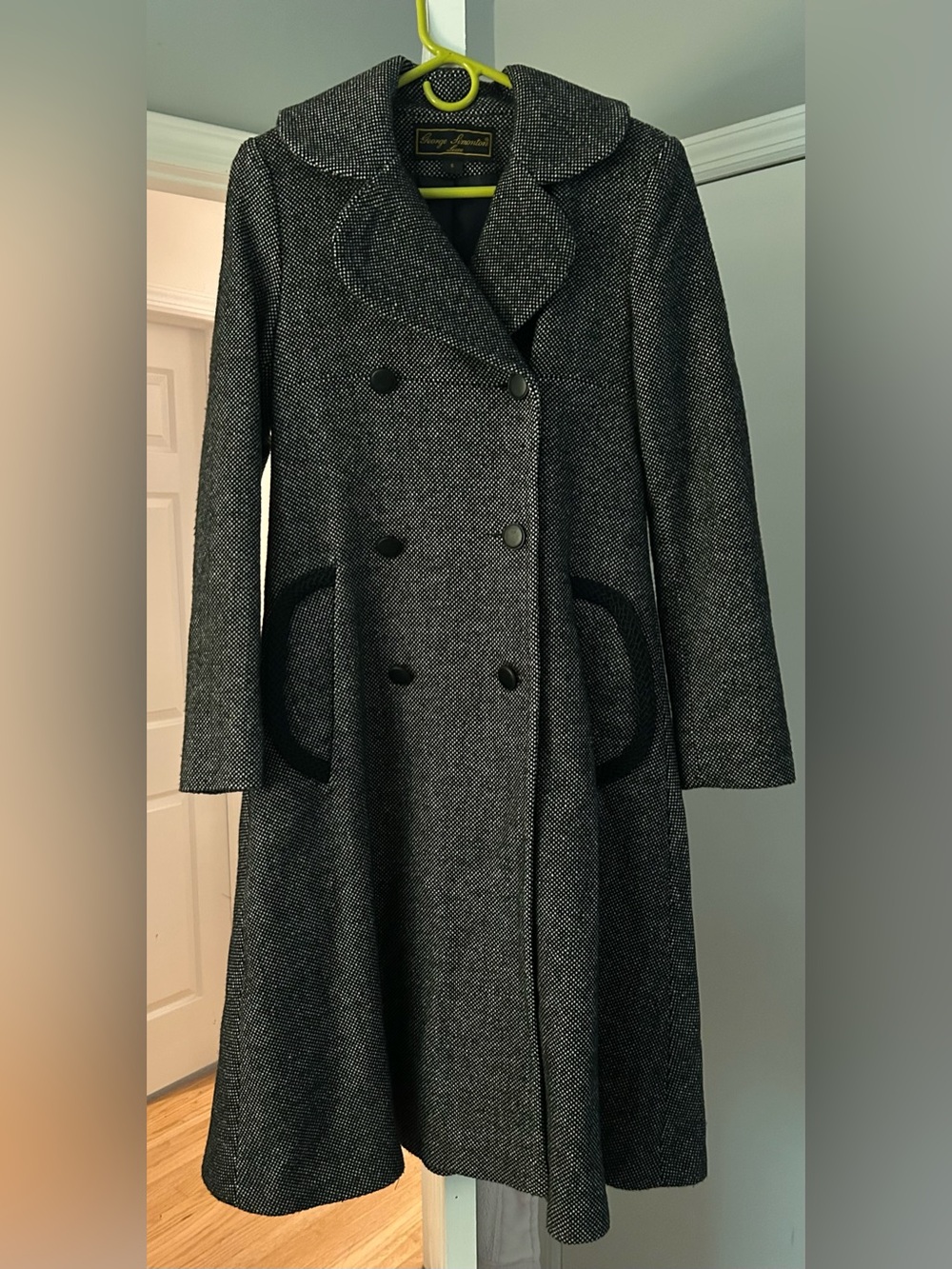 Luxe Charcoal Black-Gray Double-Breasted Wool Pea Coat